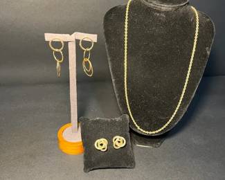 Charming Gold Set, Chain Necklace 14K, Hoop Earrings 14K, and Knot Studs