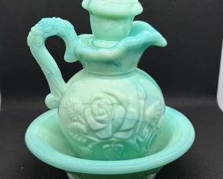 Vintage Avon Jadeite 1970s Milk Glass Mini Bowl Pitcher Set