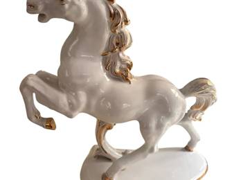 Italian White Porcelain Horse Figure With Gold Accents