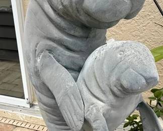 Large Manatee And Baby Statue 33 Inches Tall  Made From Concrete 