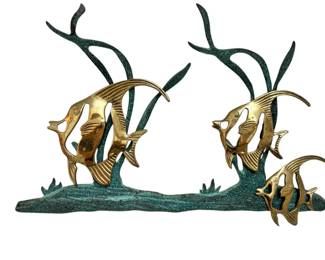 Brass And Verdigris Metal Angelfish Wall Sculpture 