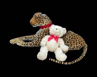 Large Vintage Plush Leopard White Teddy Bear Duo