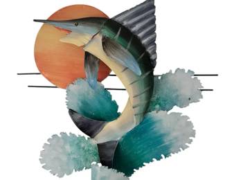 Metal Wall Art Marlin With Sunset  Waves