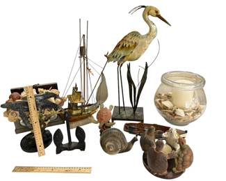 Lot Of Nautical Collectibles Egret, Whale, Turtle, Snail And An Anchor 