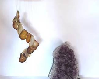 Large Amethyst Cluster on Stand with Mineral Crystal Collection  Citrine, Quartz, Agate Wind Chim