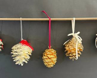 Silver Gold Dipped Pinecone Christmas Ornaments  Set of 5 with Tags