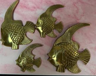 Lot Of 4 Brass Angel Fish Wall Hangings 