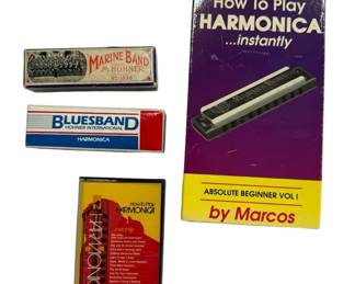 Vintage Harmonicas With Cassette And Vhs Instruction 