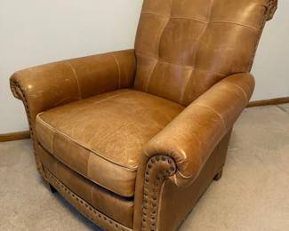 Brown Leather Armchair with Nailhead Trim