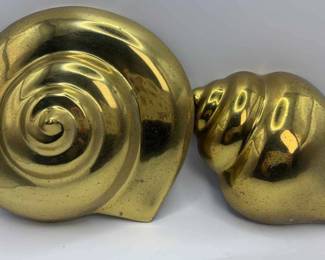 Vintage Brass Seashells Hanging Wall Set