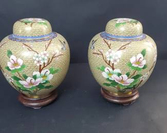 Asian Decorative Art Cloisonn Ginger Jars, Carved Soapstone  Wood Statues, Brass Buddha