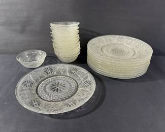 23Piece Pressed Depression Glass Dinnerware Set  Plates  Bowls