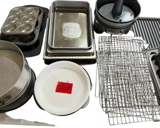 Lot Of Baking Supplies Pans And Cookie Cooling Racks 