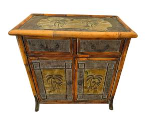 Tropical Bamboo Accent Cabinet with Palm Design
