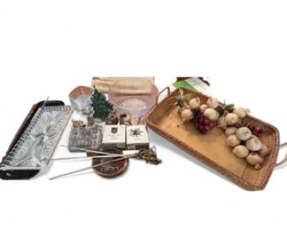 Glass Paperweight, Skewers, Glass Punch Bowl Misc. Items