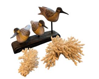 Coastal Dcor  Wooden Shorebird Sculpture  White Coral Display Pieces