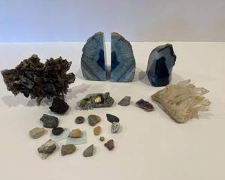 Mineral Geode Collection  Quartz Crystals, Pyrite, Amethyst, and Polished Agate Bookends