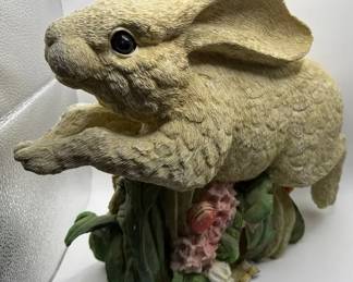 Decorative Bunny In Wagon With Baby Bunny And Flowers 