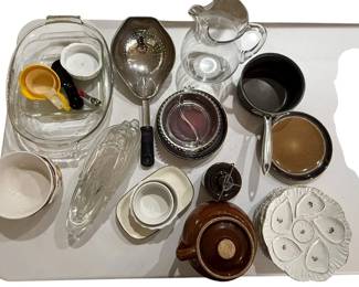 Lot Of Assorted Kitchenware Dishes, Platters, Bowls, And Utensils 