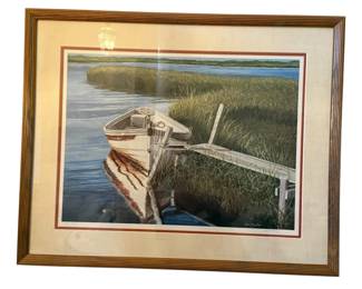 Framed Print of Rowboat on Dockside Waterway
