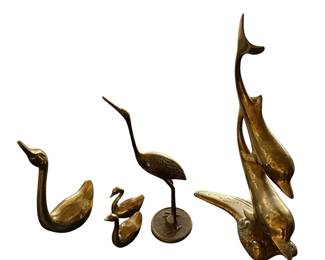 Vintage Brass Animal Figurines Birds  Dolphins