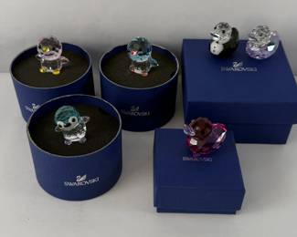 Swarovski Crystal Ducks Penguins  Set of Six Miniatures with Boxes