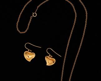 Lot 115a: Tiffany & Co. 18k Gold Heart Necklace & Earrings