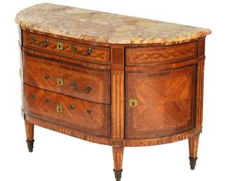 Lot 276: French Louis XVI Style Marble Top Inlaid Commode