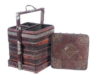 Lot 266a: 19th C Chinese Woven Stacked Wedding Basket
