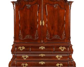 Lot 73: Early 19th C Dutch Mahogany Rococo Cabinet