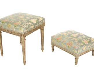 Lot 222: Two French Louis XVI Style Carved Stools