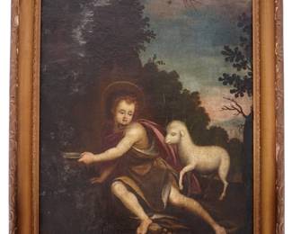 Lot 212: Old Master Style Child St. John the Baptist & Lamb