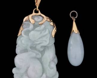 Lot 293: Two Chinese Gold and Jade Pendants