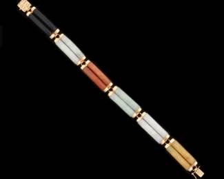 Lot 303: Chinese 14k Gold and Multi Stone Bracelet