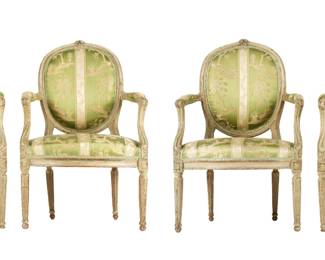 Lot 155: Four Early French Louis XVI Painted Fauteuil Chairs