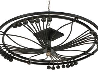 Lot 233: Art Deco Black Wrought Iron Round Chandelier