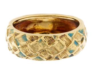 Lot 174a: 18k gold Textured Cigar Band Ring Marked Tiffany