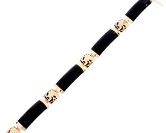 Lot 304: Chinese 14k Gold and Black Stone Bracelet
