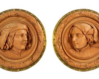 Lot 103: Pair Black Forest Carved Wood Portrait Plaques