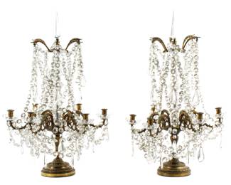 Lot 6: Pair French Bronze and Crystal Table Girandoles
