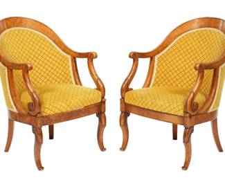 Lot 156: Pair French Charles X Open Arm Chairs