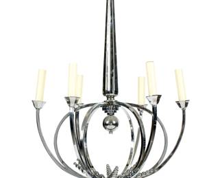 Lot 198: Italian Moderne Chrome Six Light Chandelier