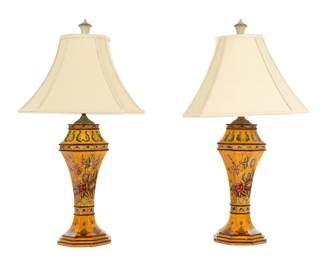 Lot 389: Pair Italian Style Carved and Painted Lamps