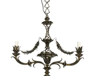 Lot 196: Italian Foliate Two Arm Painted Iron Chandelier