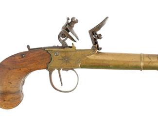 Lot 262a: 19th C Brass Barrel Boxlock Pocket Pistol