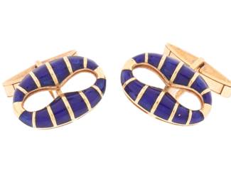 Lot 124a: Pair Italian Mid Century 18k Gold & Enamel Cufflinks