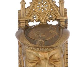 Lot 400: Gothic Revival Bronze Monk Face Wall Match Safe