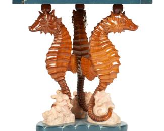 Lot 231: Triangular Carved and Painted Seahorse Table