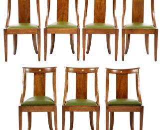 Lot 143: Seven French Empire Walnut Gondola Side Chairs