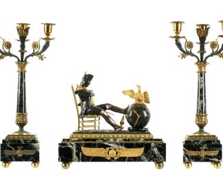 Lot 8: French Bronze Marble Napoleon Clock Garniture Set